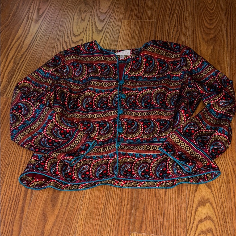 Vintage Adrianna Papell 100%‎ Silk Jacket Multicolor Paisley Print Women’s 12
